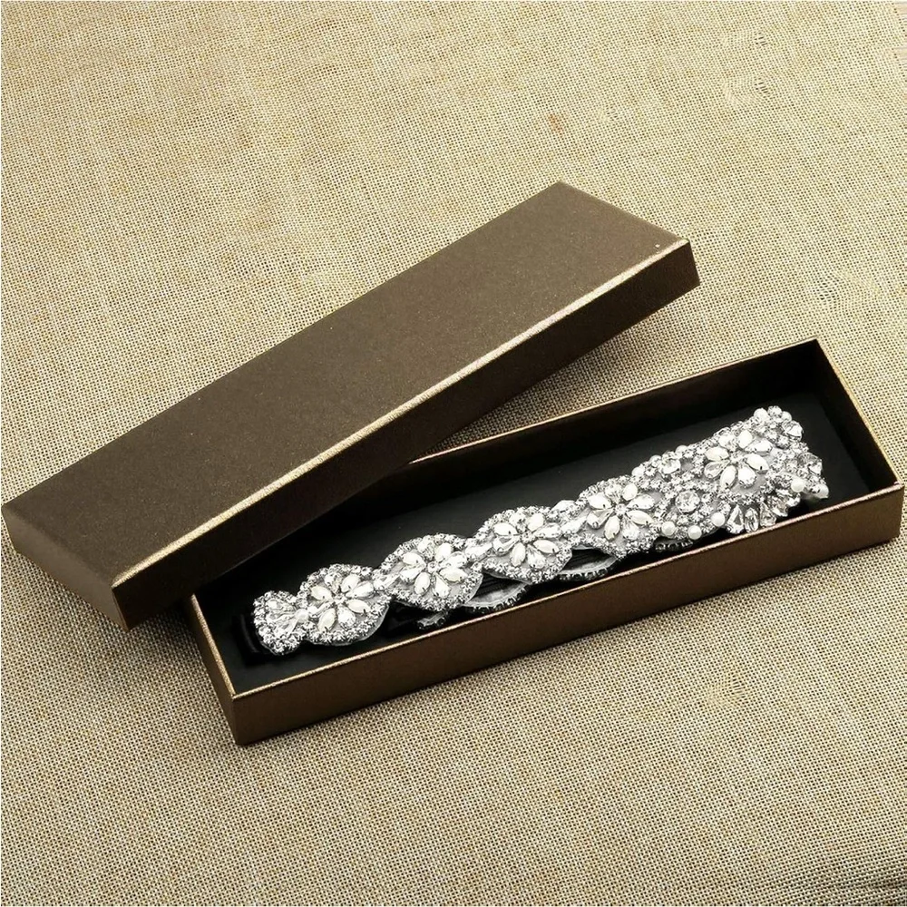 Elegant Rhinestone and Pearl on Black Sash Belt